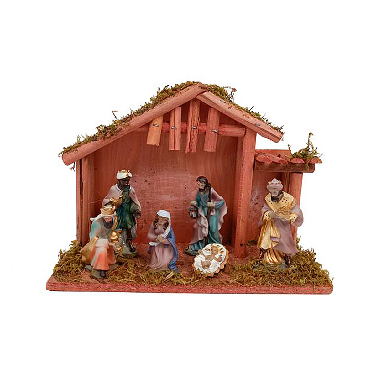 Pres&eacute;pio cabana com 6 figuras 18x25cm