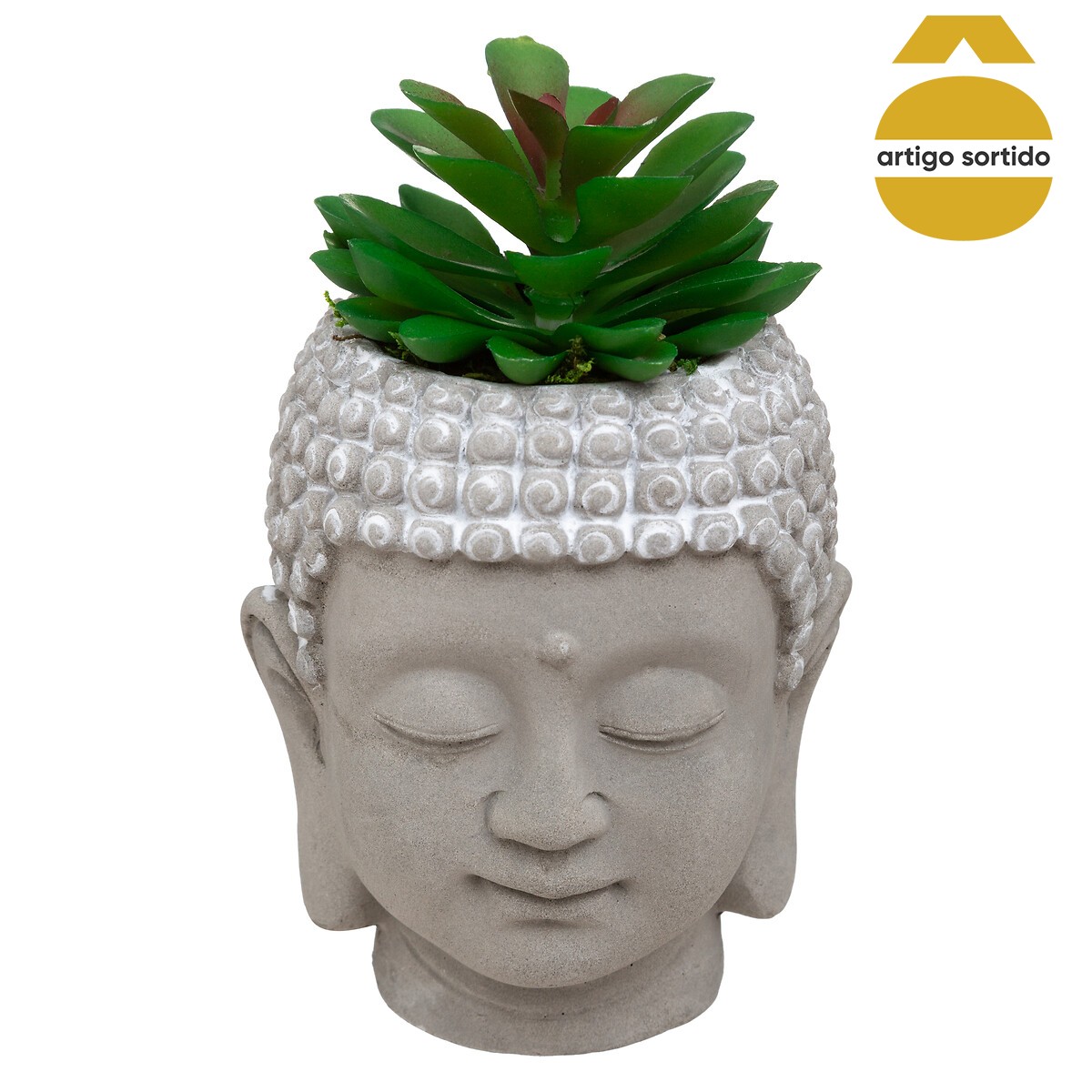 Cabeça buda com planta artificial