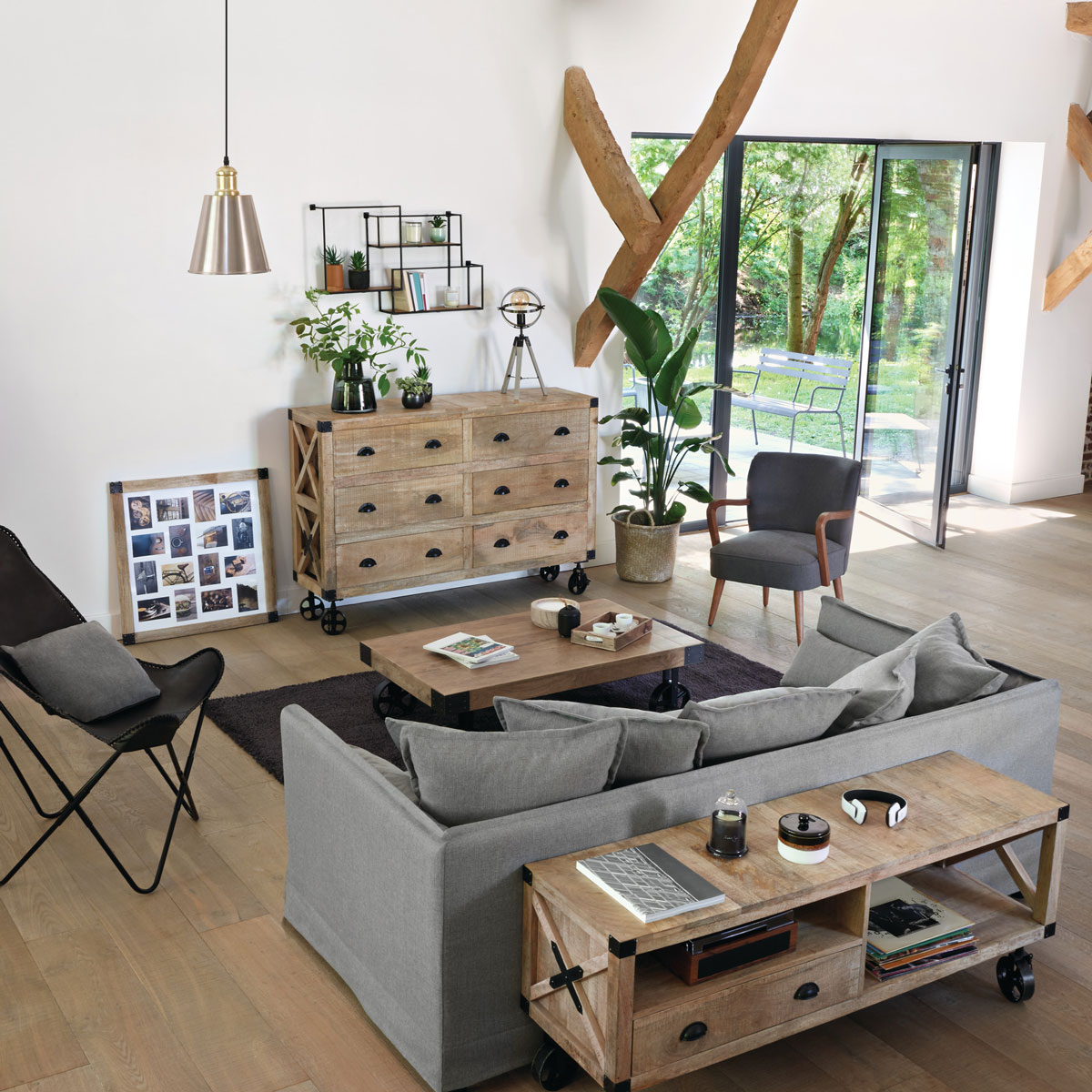 Mesa de apoio FACTORY castanha com rodas pretas