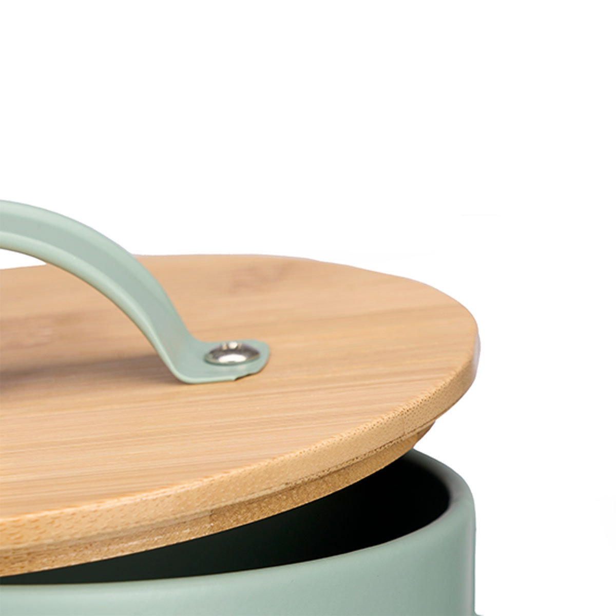 Lata para cebolas verde de metal com tampa bambu