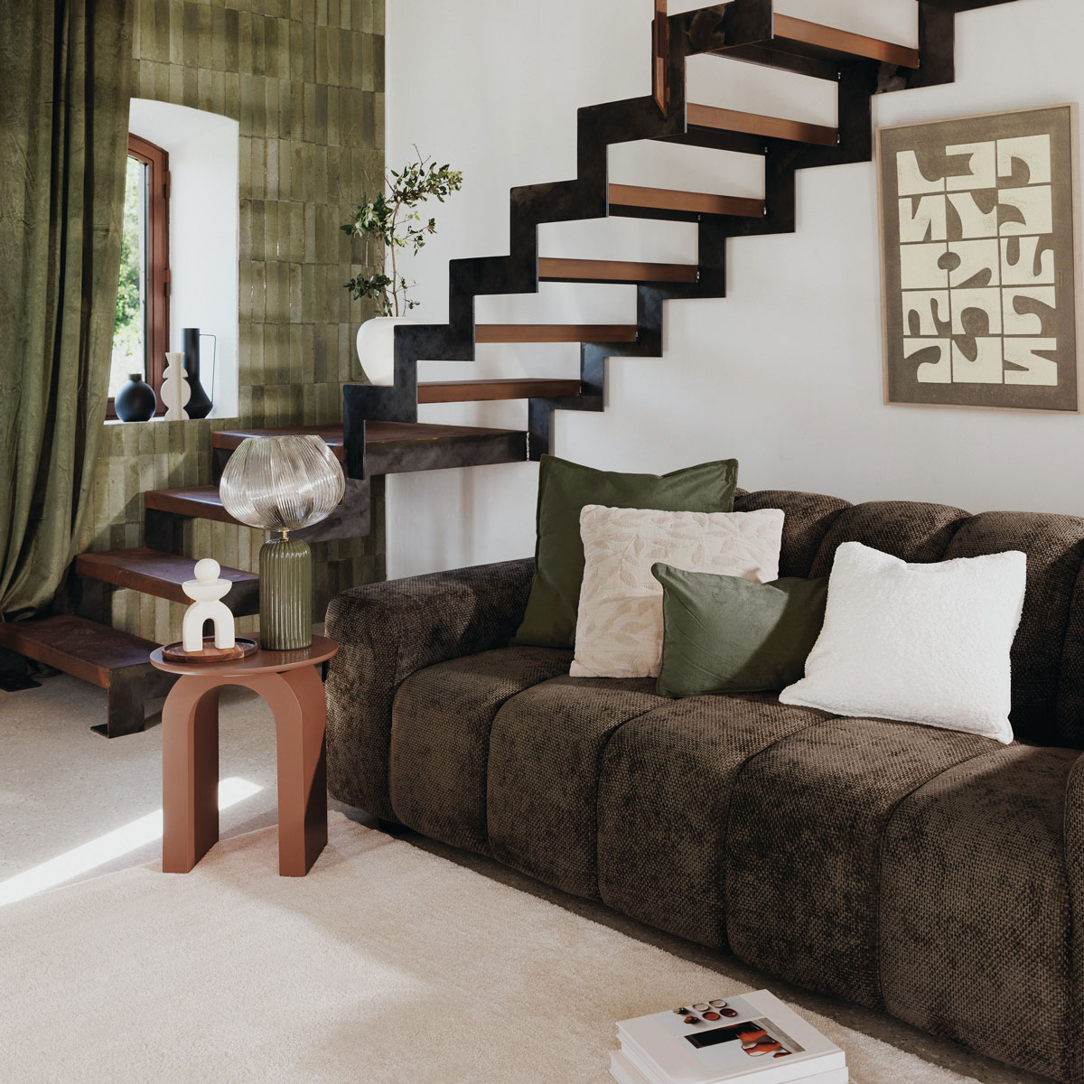 Sofá PALMA castanho em mdf 212x97x76cm