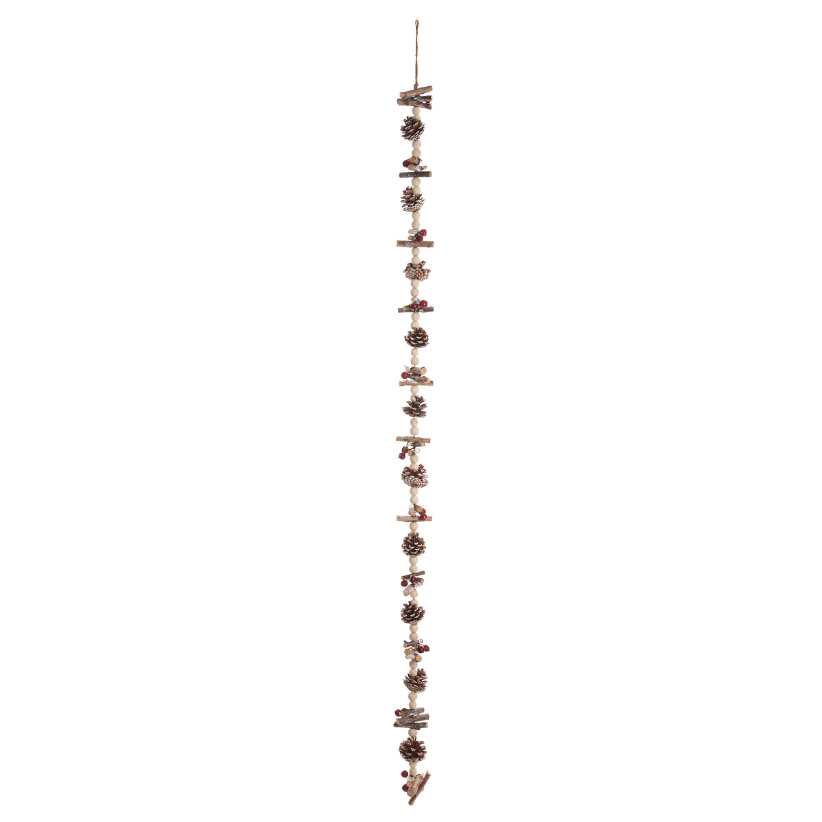 Grinalda decorativa com pinhas e bagas 150cm