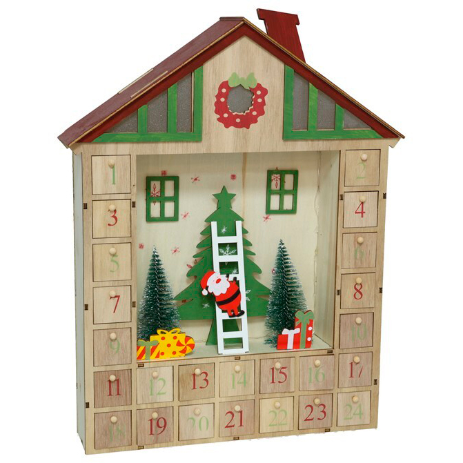 Casa de madeira calend&aacute;rio 31,5x39,5x7,5cm