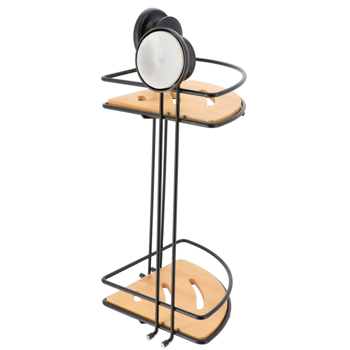 Suporte de canto preto com 2 n&iacute;veis em metal e bambu