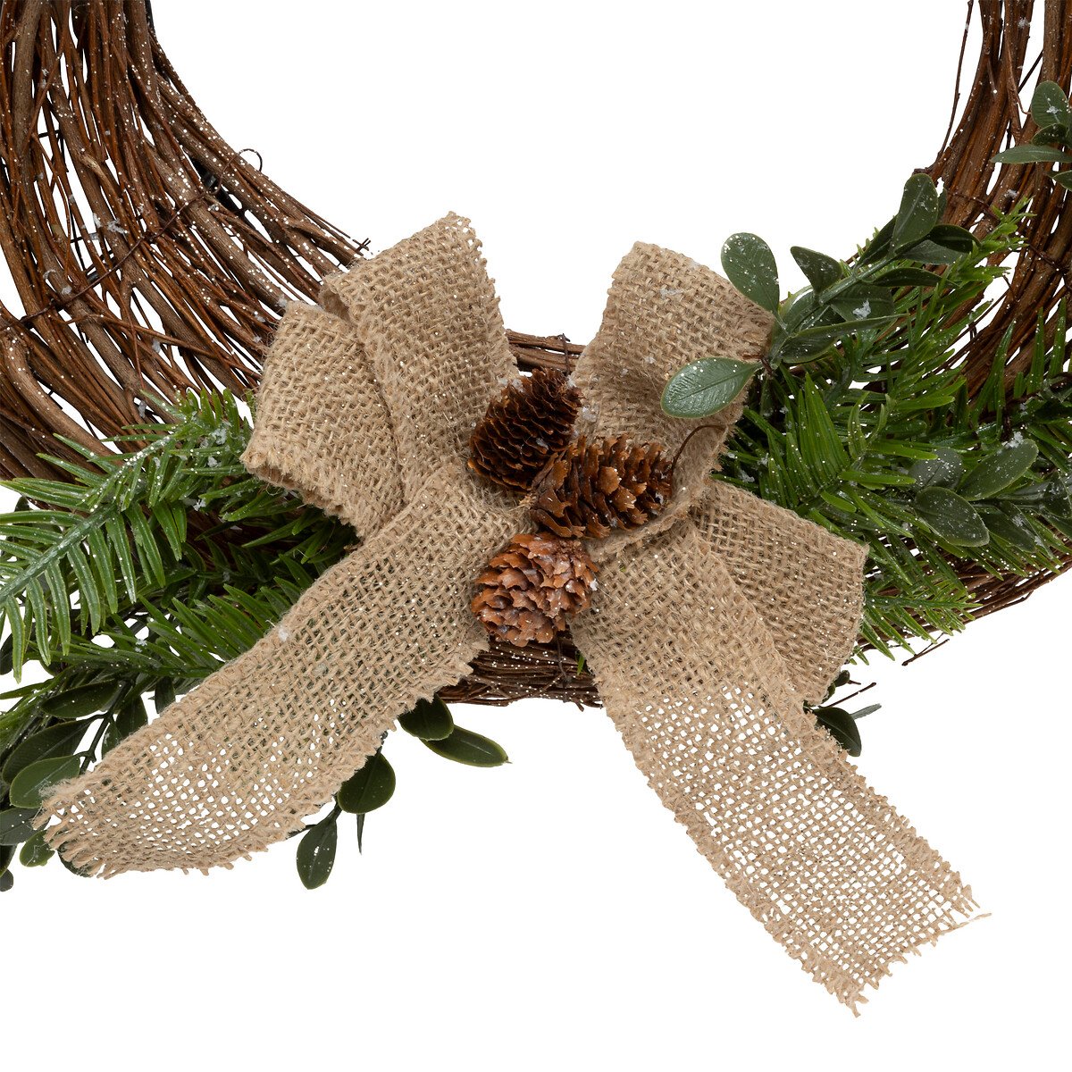 Coroa ramos com laço de juta 35cm