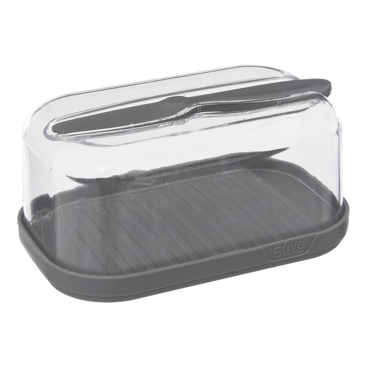 Conjunto de queijeira e manteigueira cinza com faca