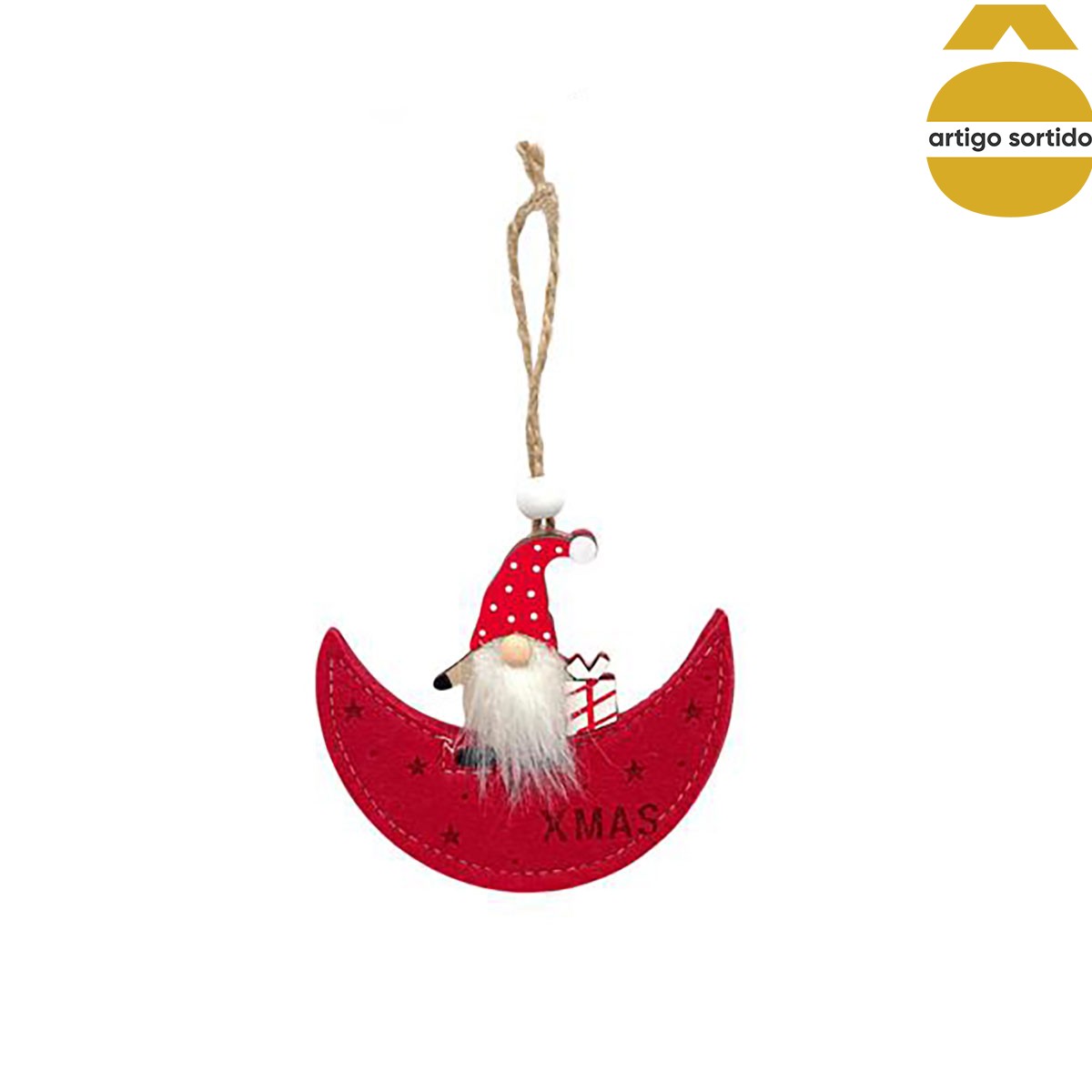 Pendurante De Lua Vermelha Com Gnomo 8x9cm