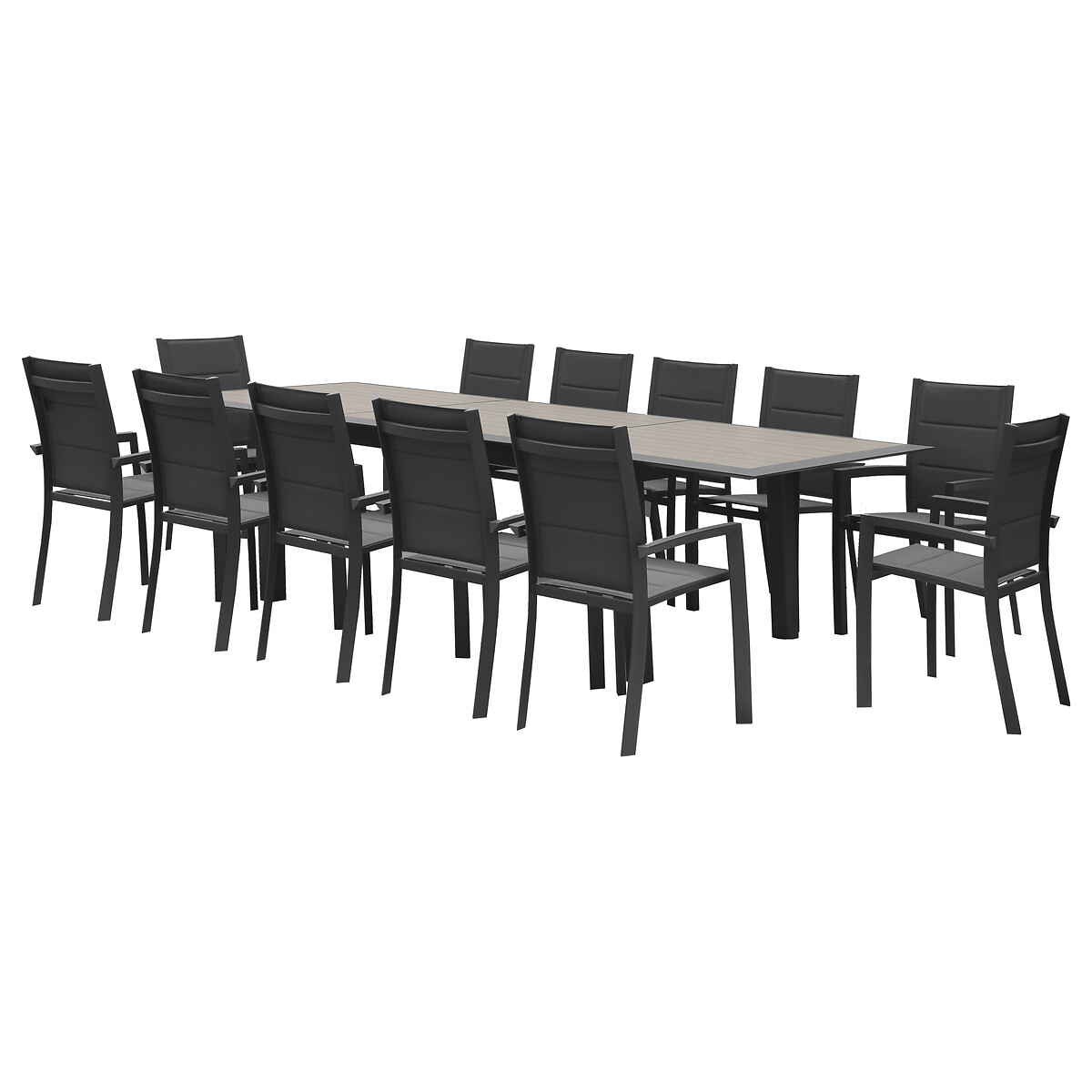 Mesa ALLURE extens&iacute;vel graphite em alum&iacute;nio efeito madeira