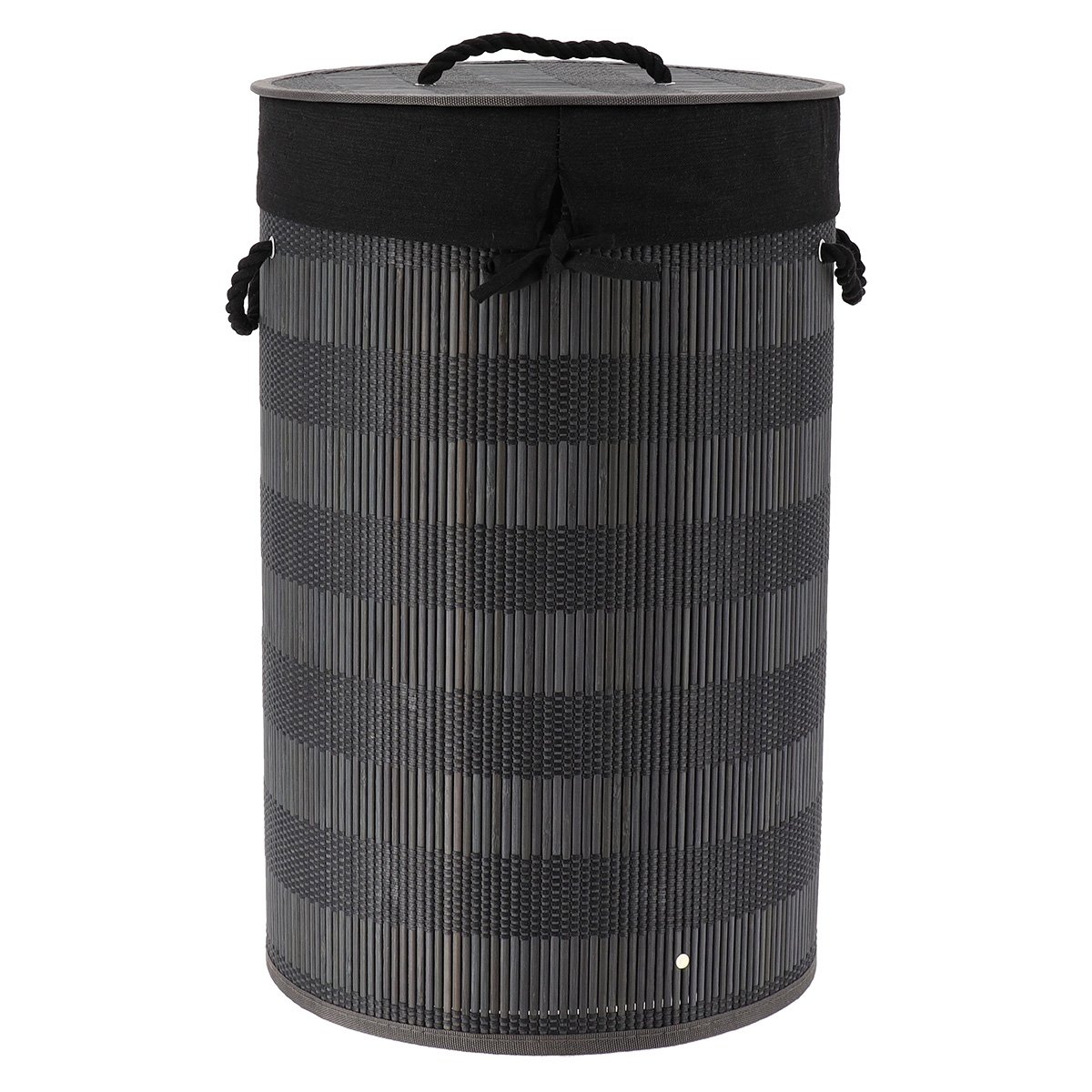 Cesto de roupa wc redondo preto em bambu