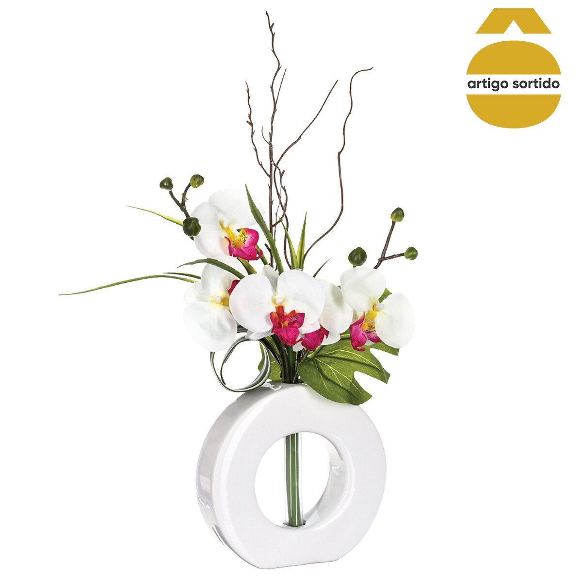 Vaso com orquídea artificial 52cm