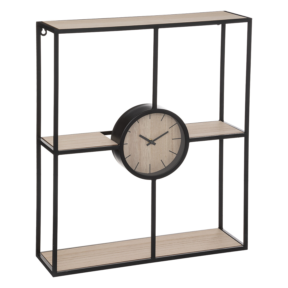Estante com rel&oacute;gio em metal e mdf