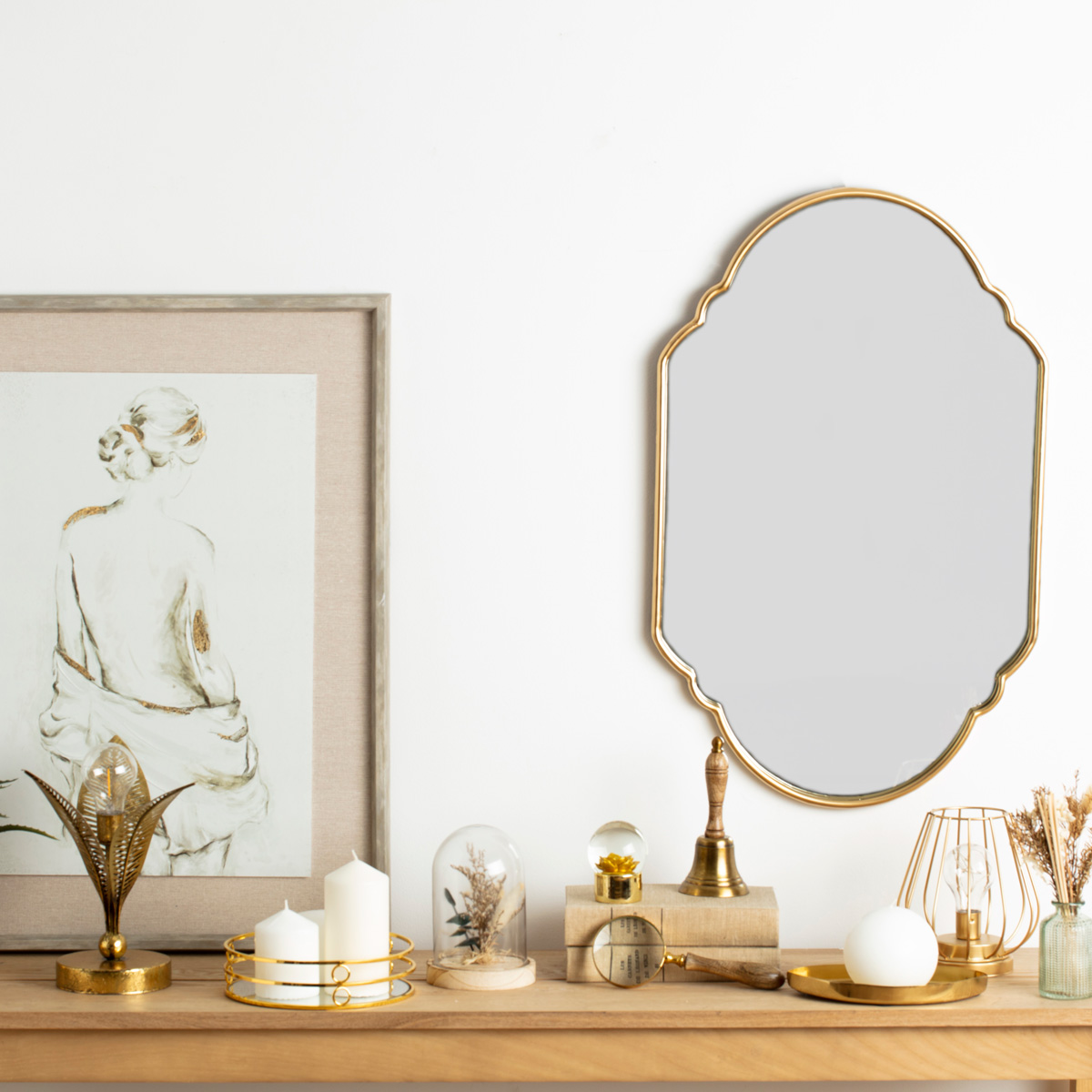 Tabuleiro espelhado FEEL dourado em metal 30cm