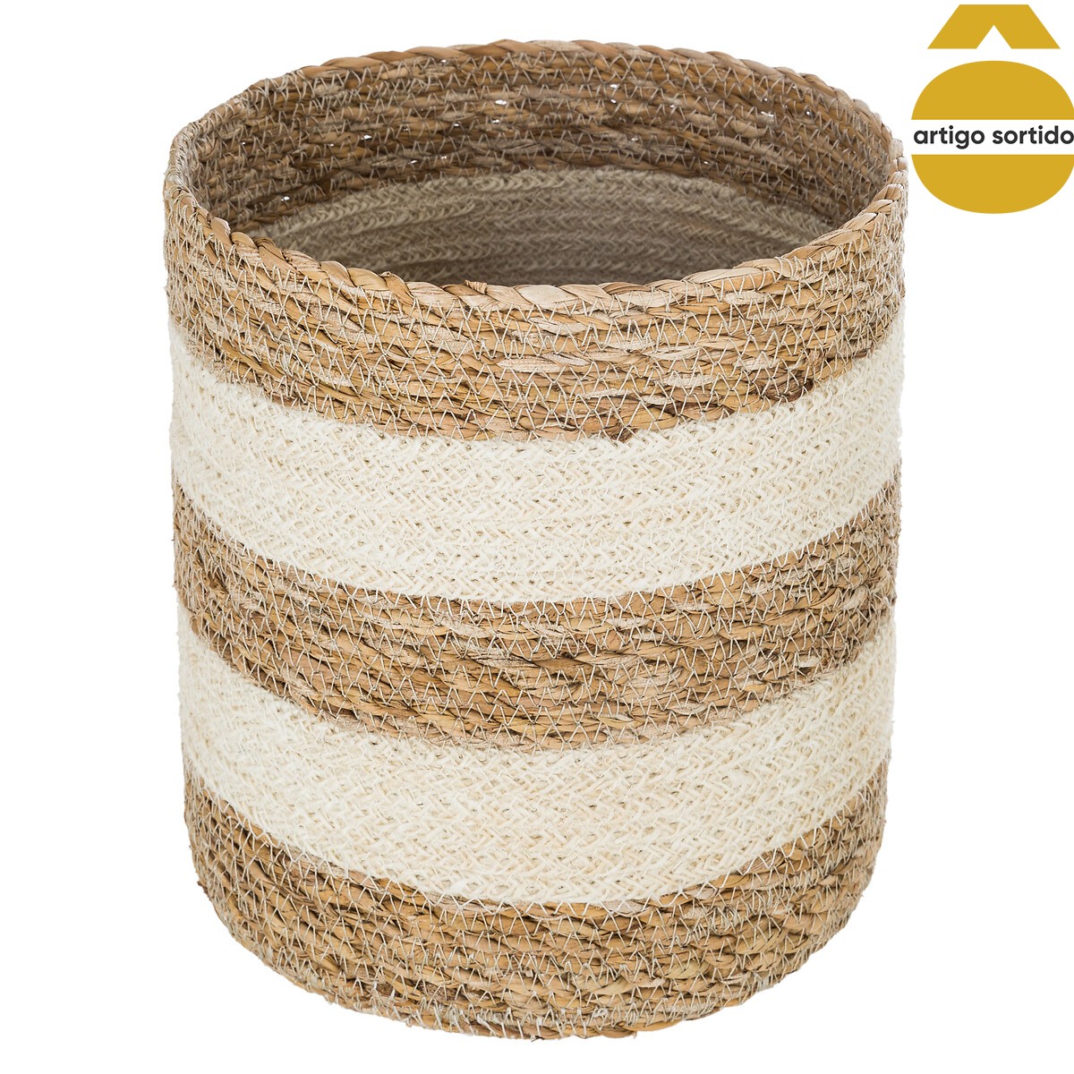 Cesto seagrass natural e branco 21cm