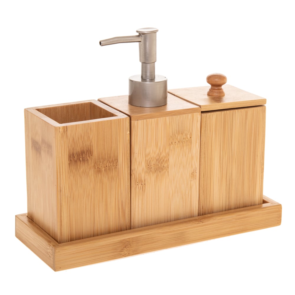 Conjunto de 3 acess&oacute;rios wc e tabuleiro em bambu