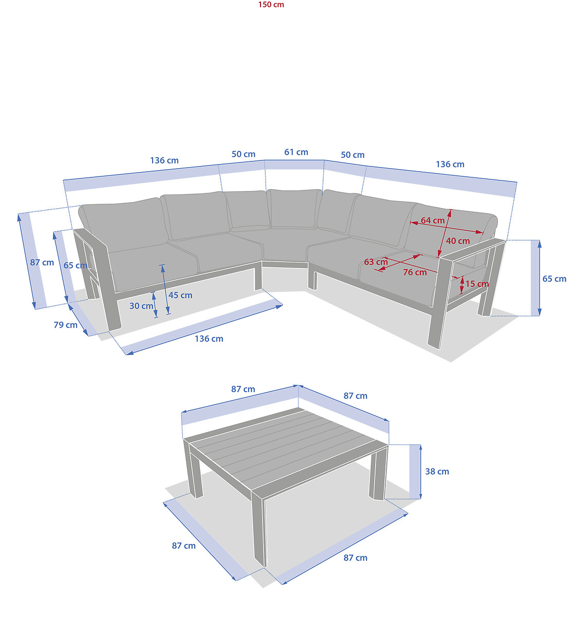 Conjunto de jardim ângulo ÉVASION cinza escuro