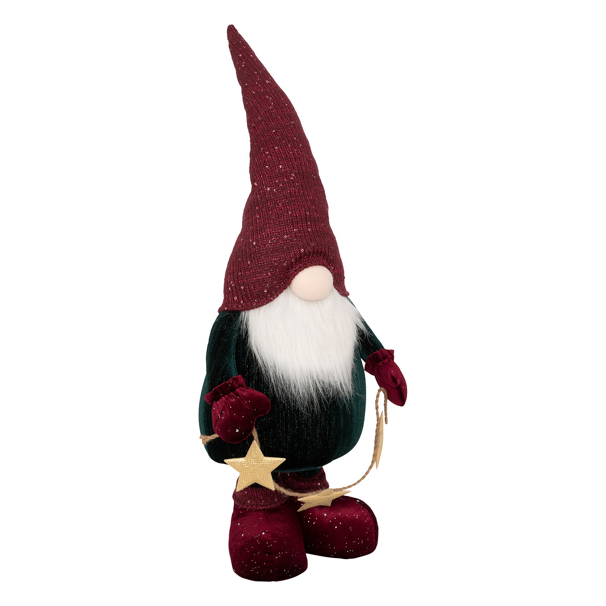 Figura gnomo com estrelas bordeaux 85cm,  Figura gnomo com estrelas bordeaux 85cm