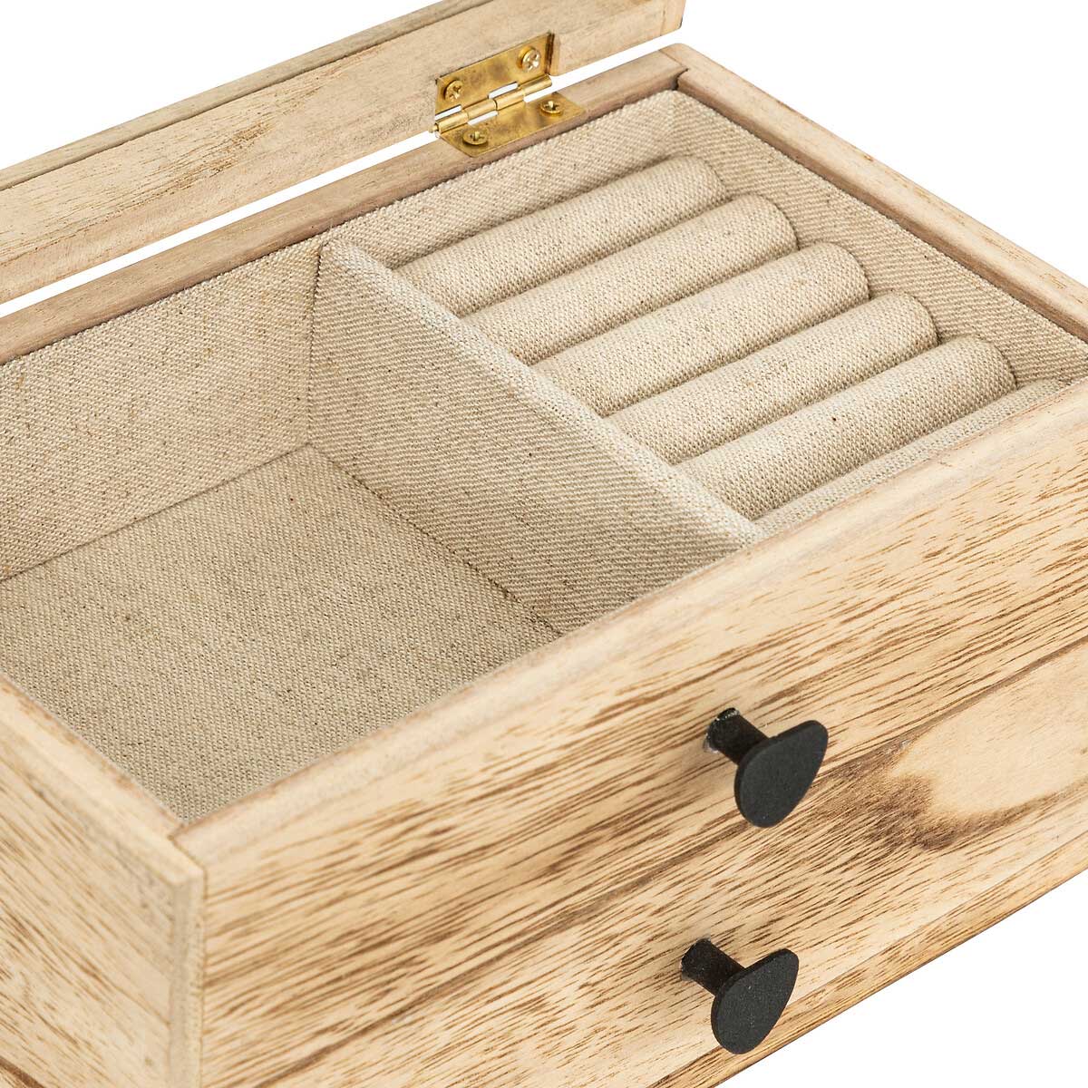 Caixa de bijuteria INU bege em madeira