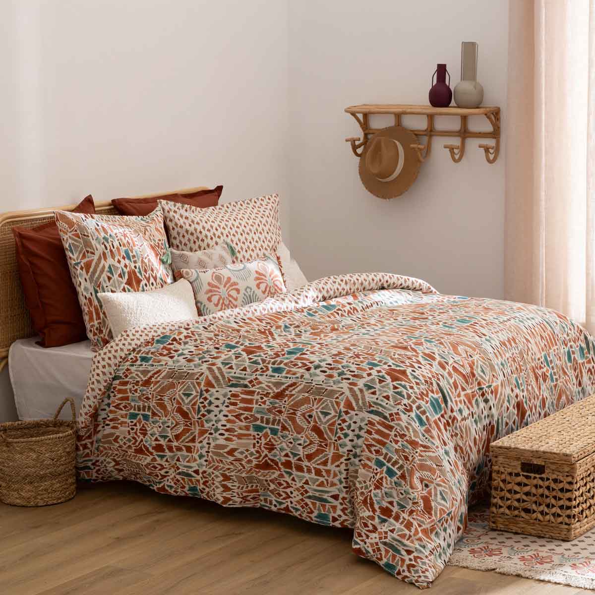 Jogo de cama estampado IKAT de algodão 240x220cm