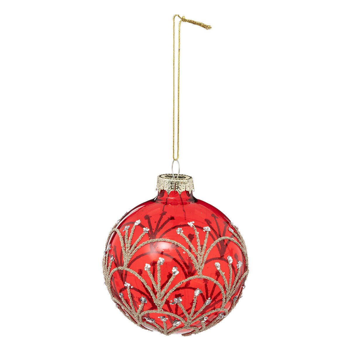 Pendurante bola ART DECO vermelho com brilho 8cm