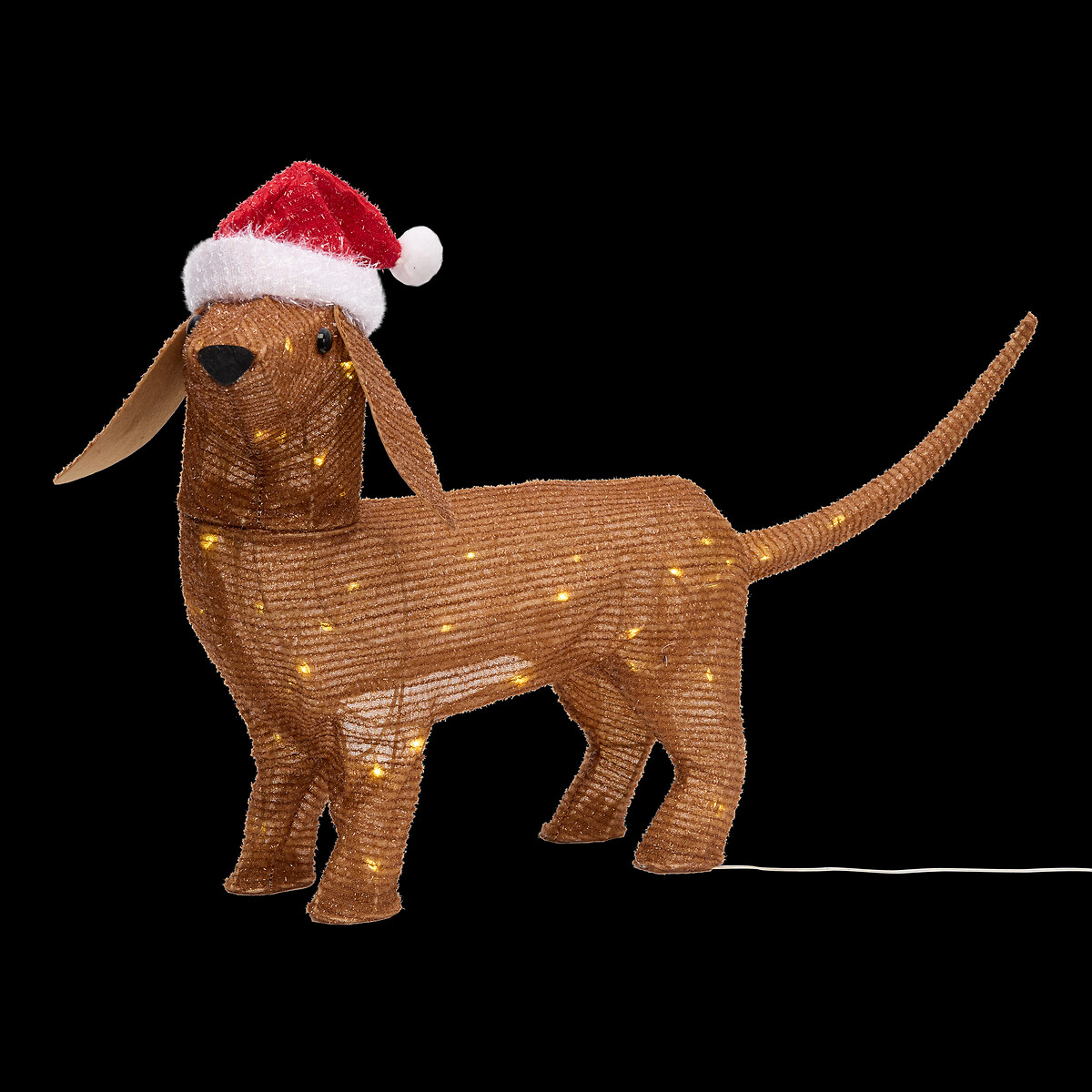 Figura c&atilde;o luminoso com gorro natalicio com 40 leds