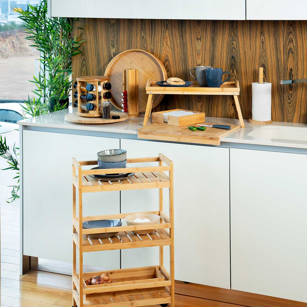 Suporte para rolo de cozinha em bambu