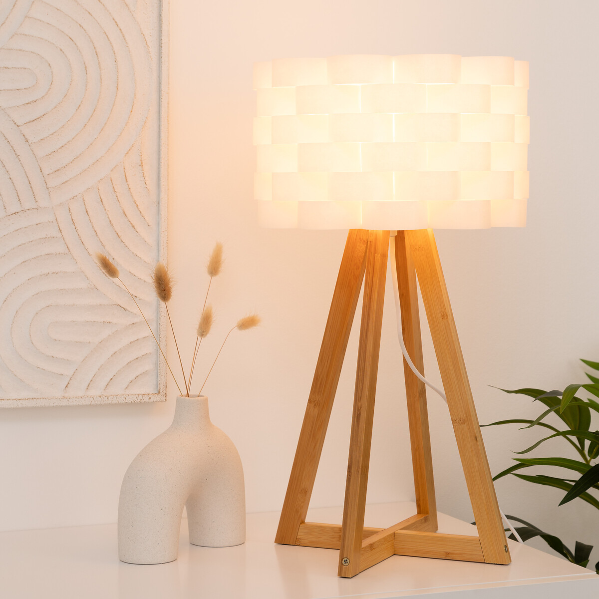 Candeeiro MOKI branco em bambu 55cm