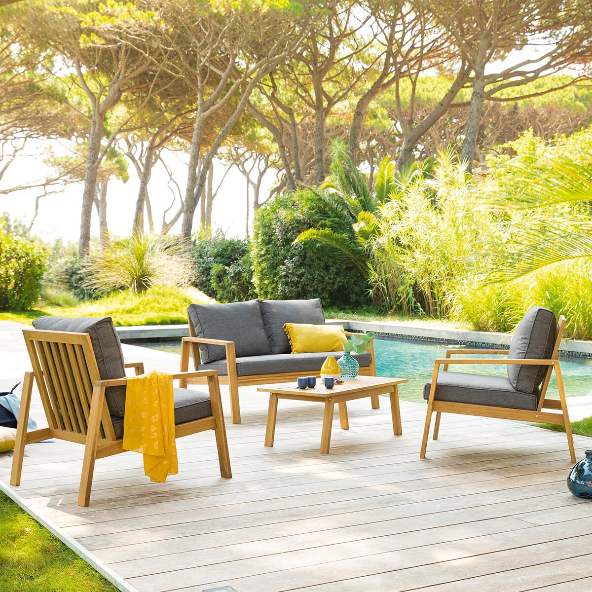 Conjunto de jardim TIWI em madeira acácia,  Conjunto de jardim TIWI em madeira acácia
