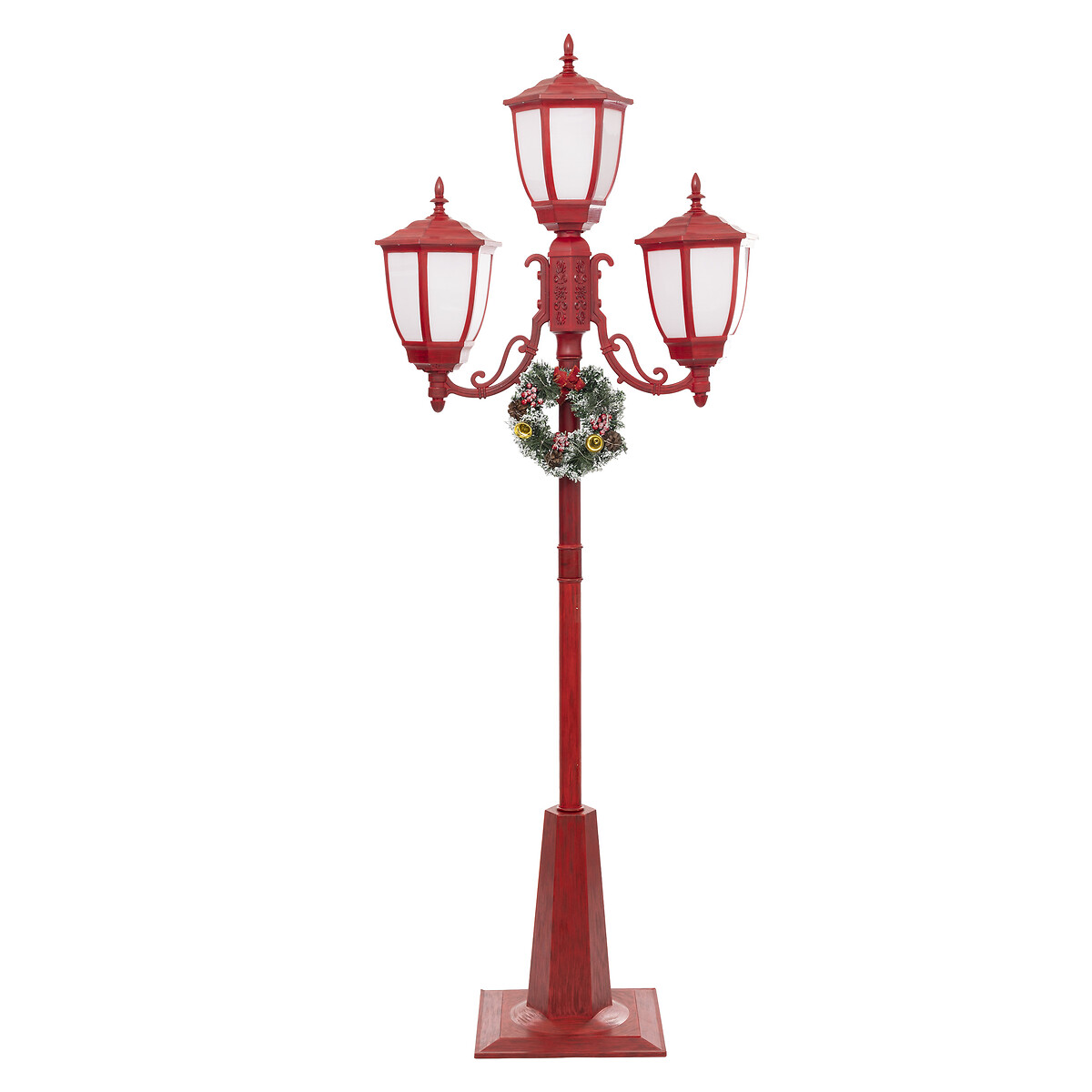 Poste decorativo vermelho com 3 lanternas 216cm