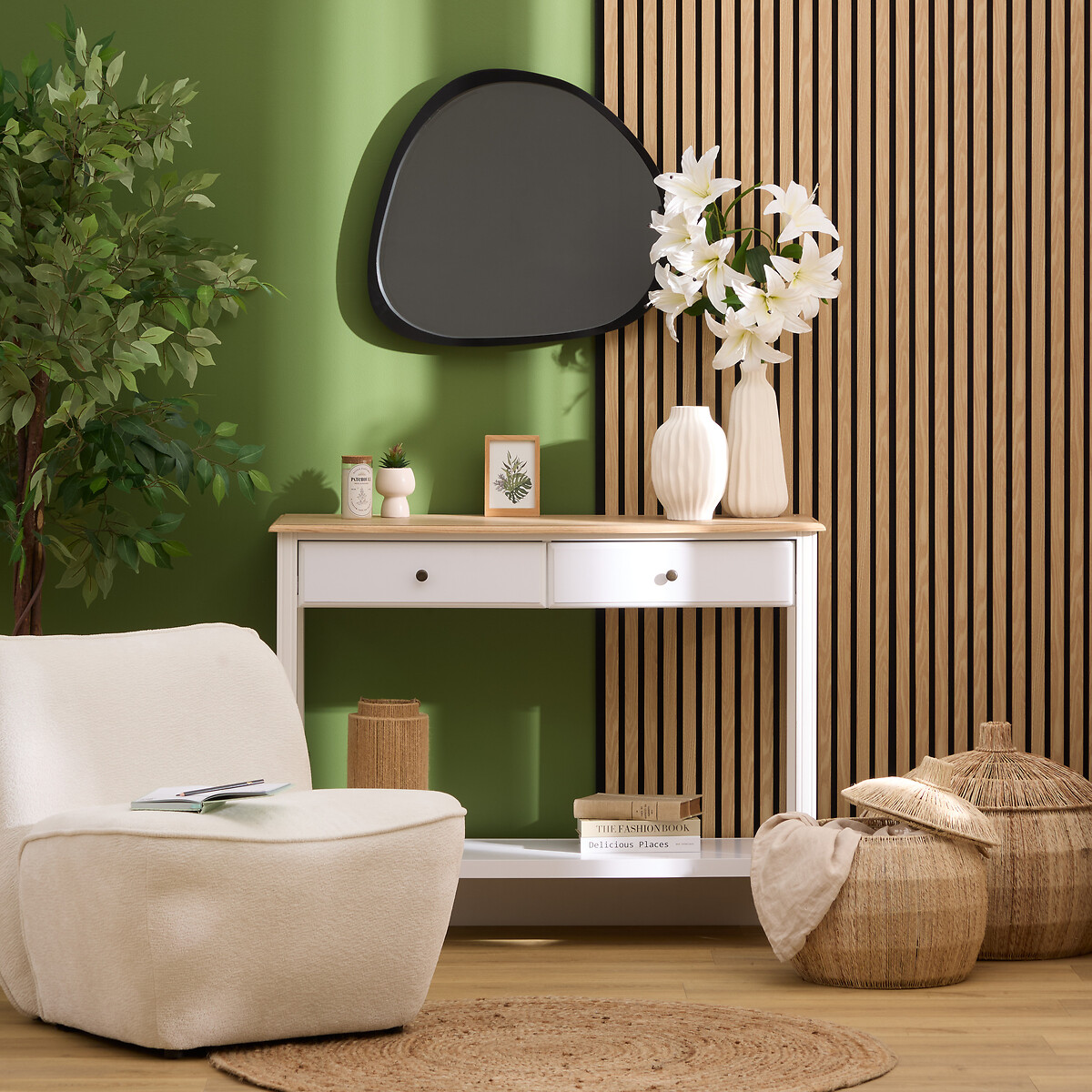 Conjunto de 2 painéis decorativos natural COLVA em mdf 240cm,  Conjunto de 2 painéis decorativos natural COLVA em mdf 240cm