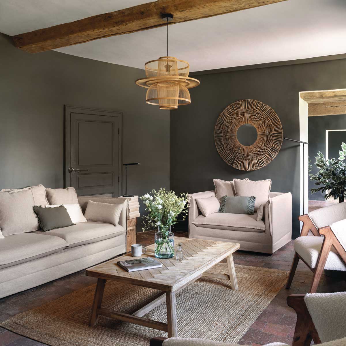 Espelho de parede bege CARAVANE em rattan 112cm