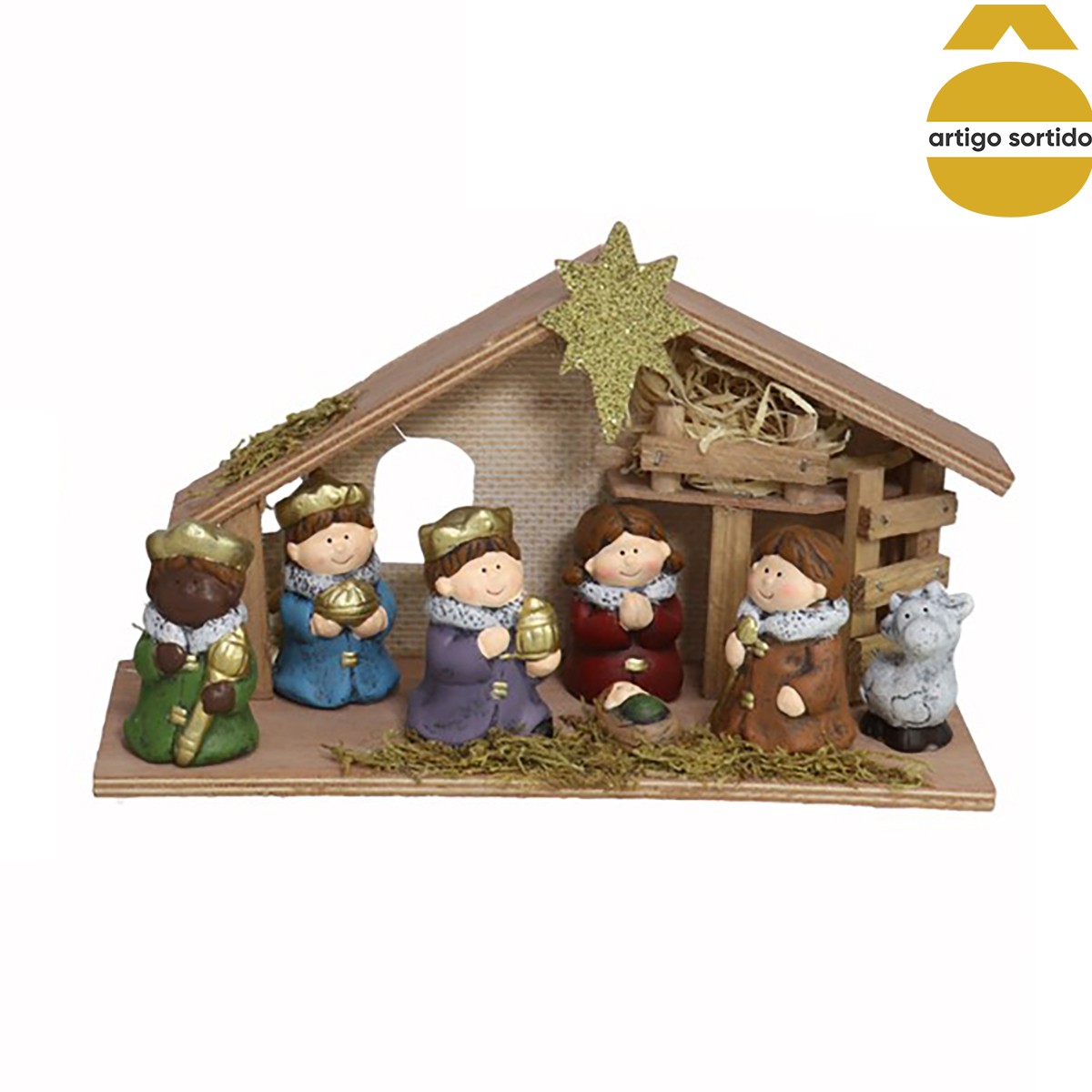 Presépio infantil com cabana e led 28x10x17cm