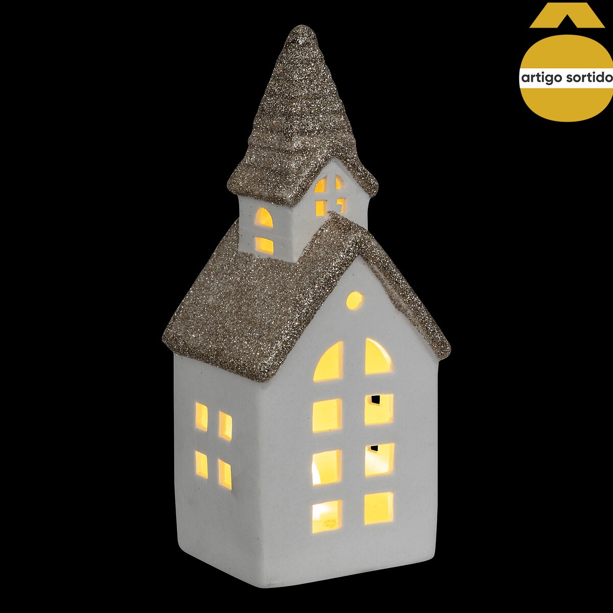 Casinha decorativa branca e bege com led 15,5x4,8x6,5cm