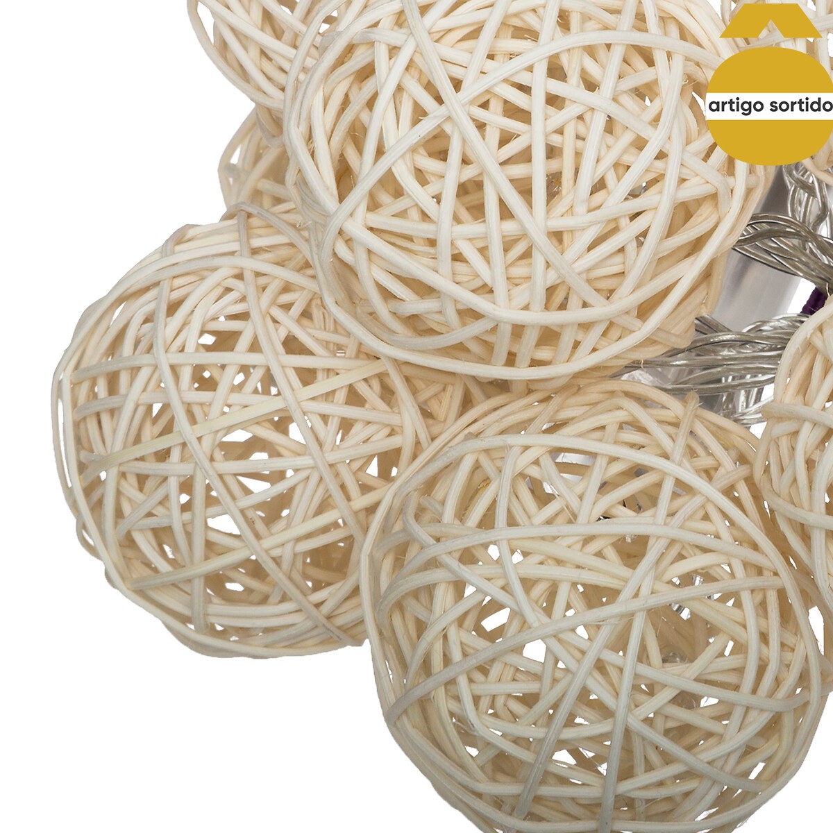 Conjunto de 10 bolas led em rattan