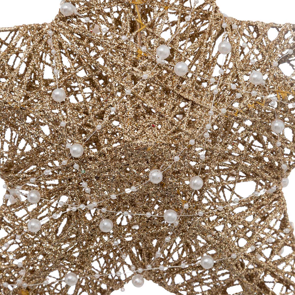 Estrela decorativa dourada com p&eacute;rolas 35cm