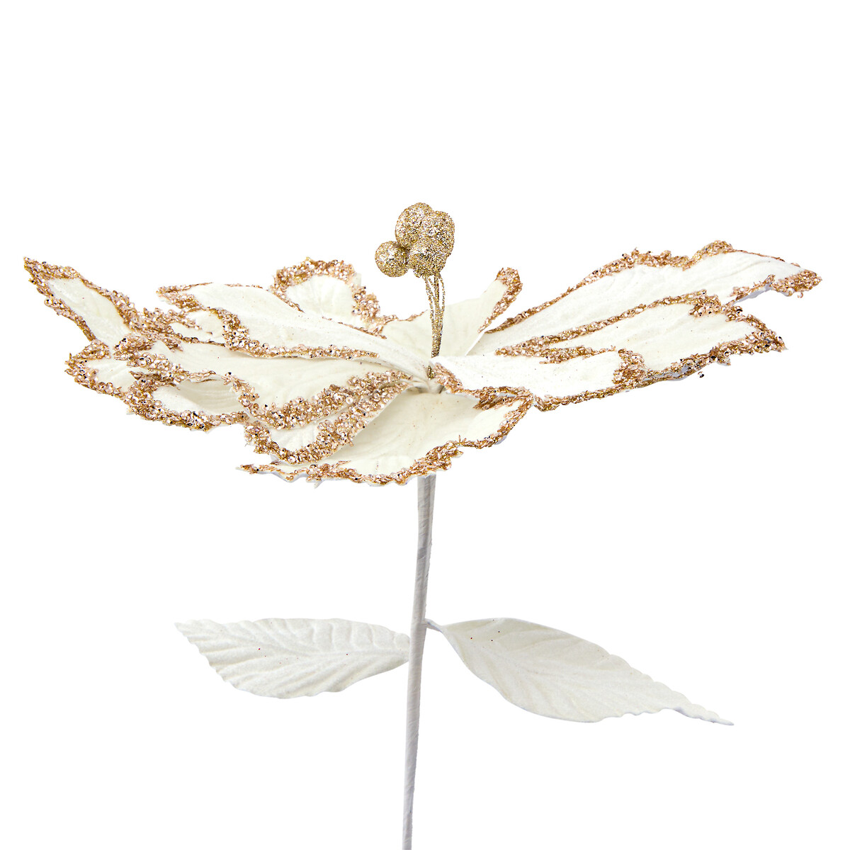 Haste poinsettia com brilhantes bege 75cm