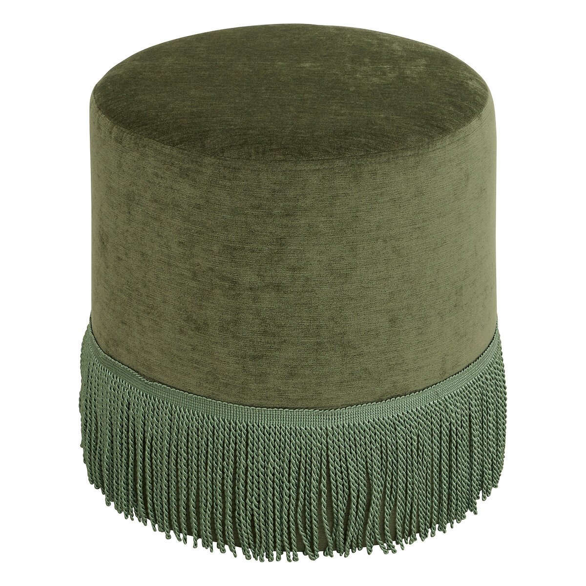 Pufe ALANYA com franjas verde 37,5x37,5x37,8cm