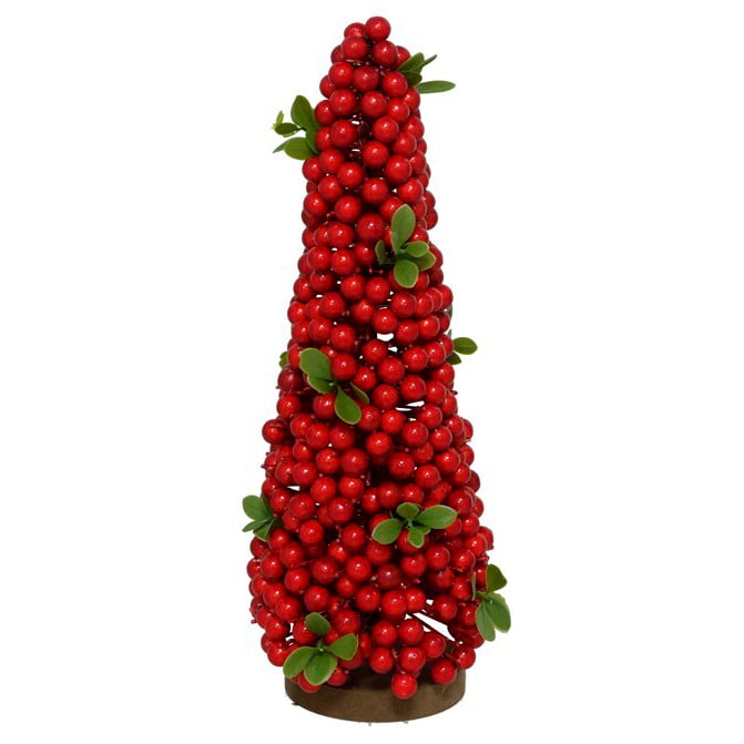 &Aacute;rvore de Natal decorativa com bagas e folhas 30cm