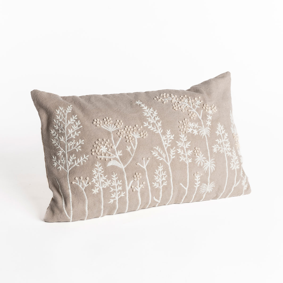 Almofada bordada DAISY cinza com flores 30x50cm