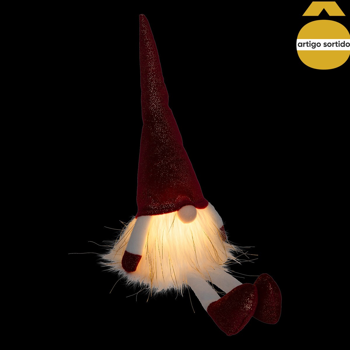 Figura gnomo sentado com LED 44cm