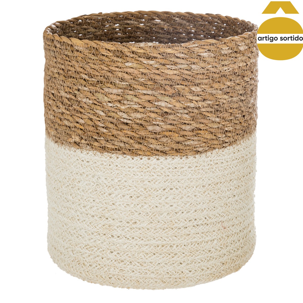 Cesto seagrass natural e branco 21cm