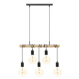 Candeeiro de teto jake para 5 l&acirc;mpadas em metal e pinho