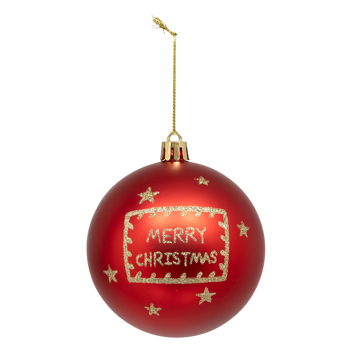 Bola MERRY XMAS vermelha e dourada 8cm