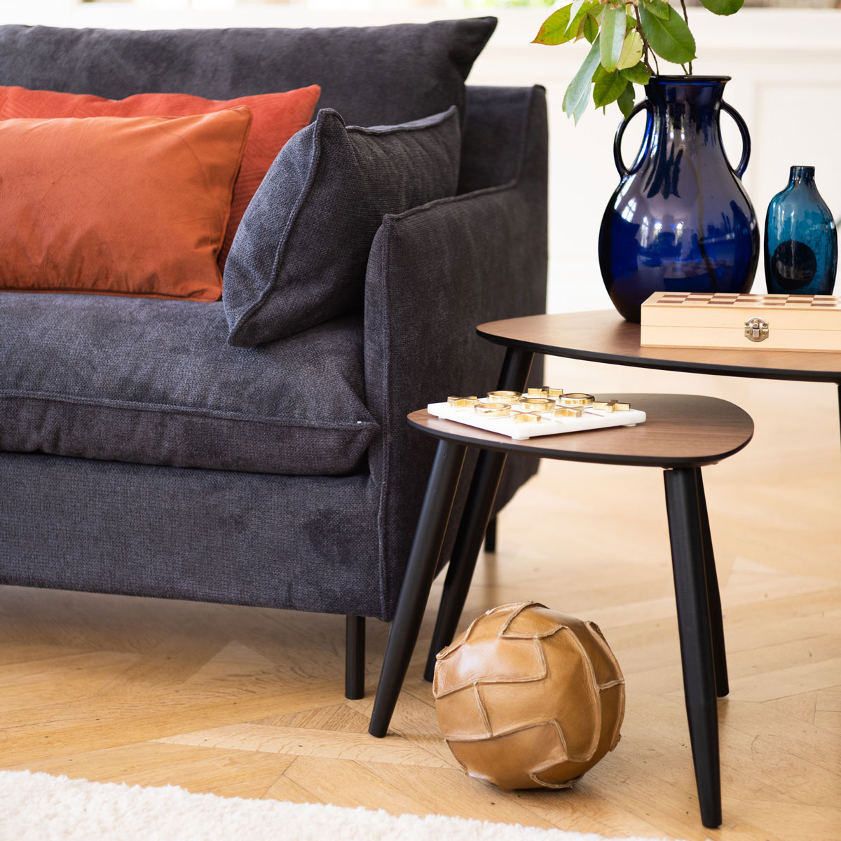 Conjunto de 2 mesas de apoio MILEO castanho escuro,  Conjunto de 2 mesas de apoio MILEO castanho escuro