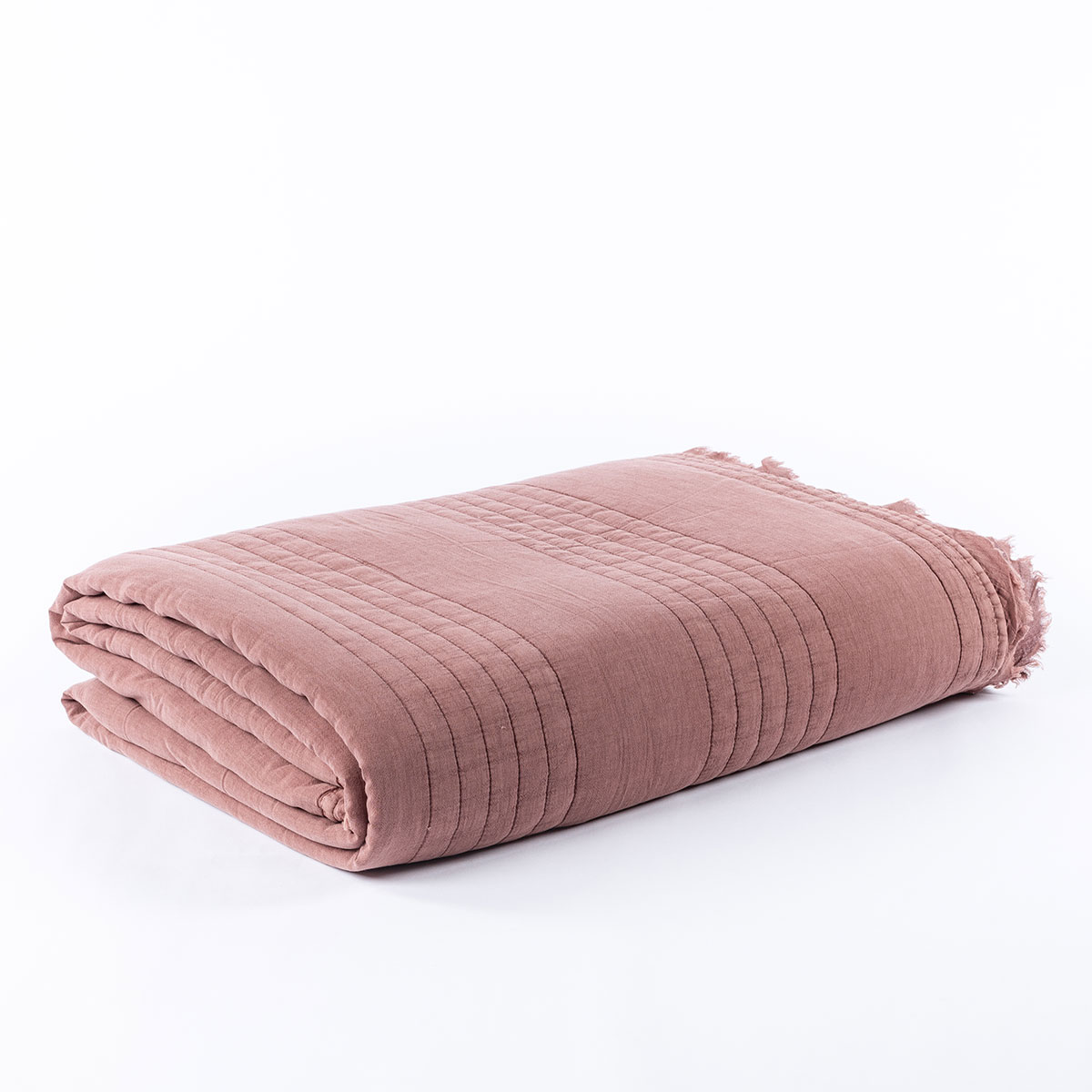 Colcha STONEWASHED rosa BLUSH com franjas 220x240cm