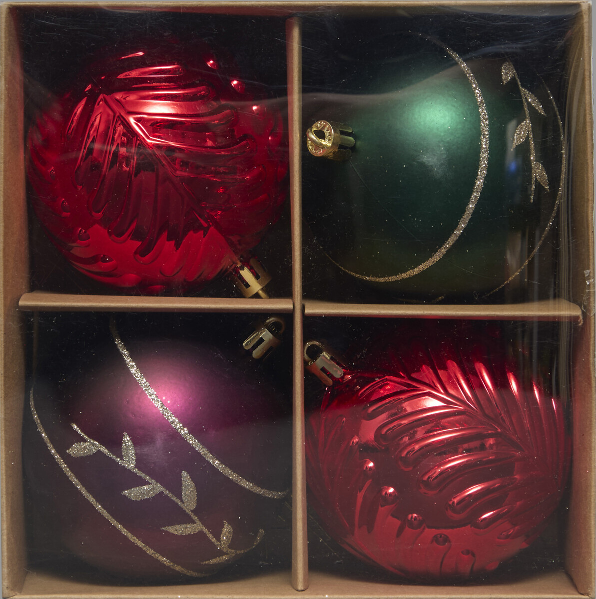 Conjunto de 4 bolas de natal ramos 8cm,  Conjunto de 4 bolas de natal ramos 8cm