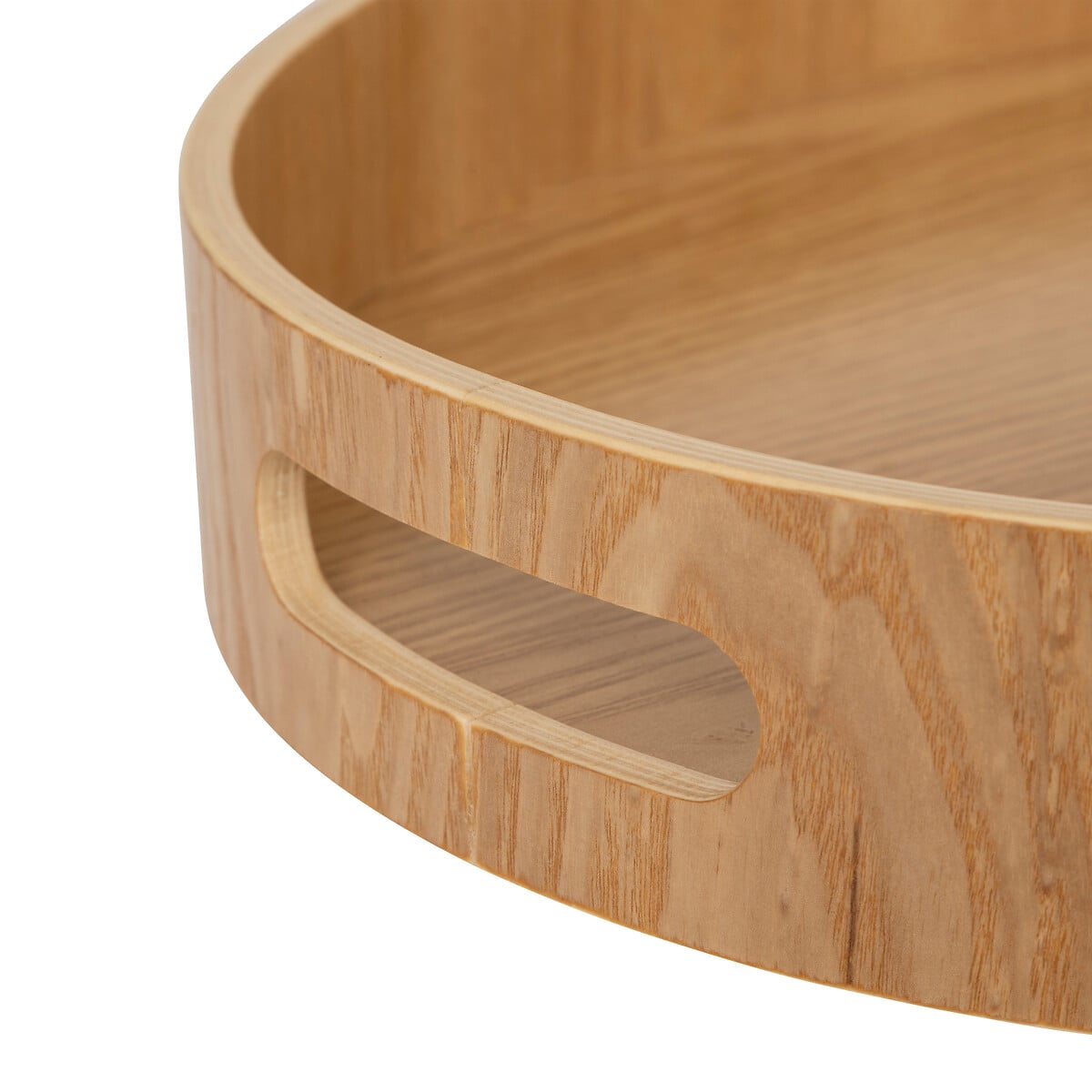 Tabuleiro oval bege de madeira 43cm