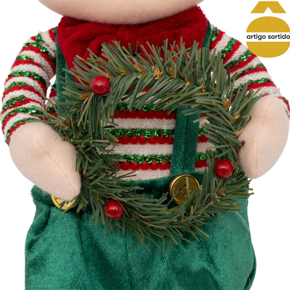 Figura elfo com coroa/presente 68,5cm,  Figura elfo com coroa/presente 68,5cm