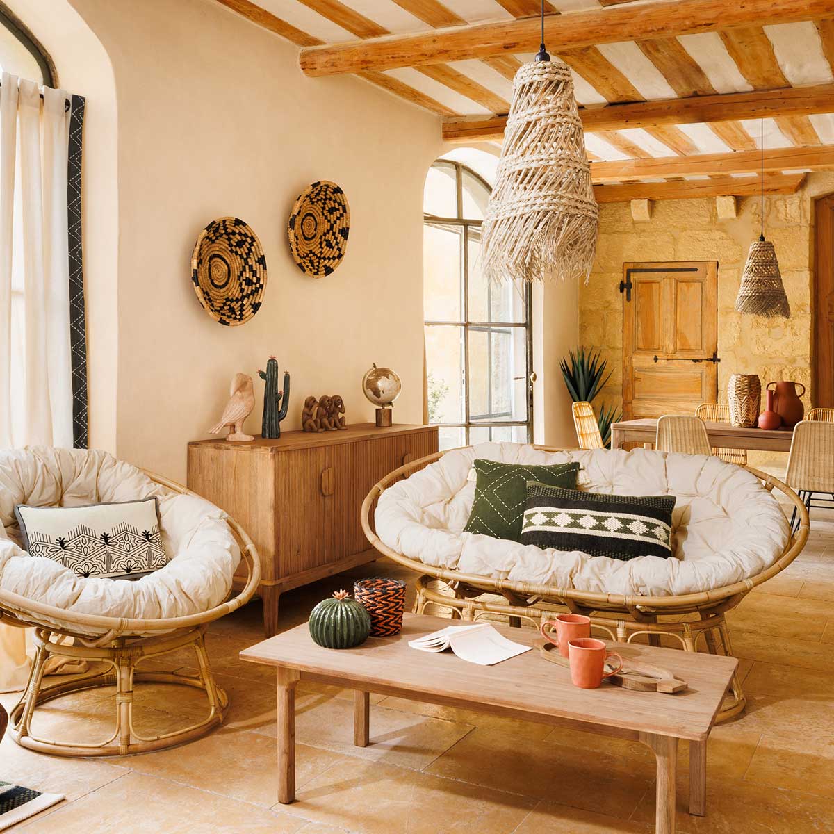 Candeeiro de teto LAHYS bege em palhinha