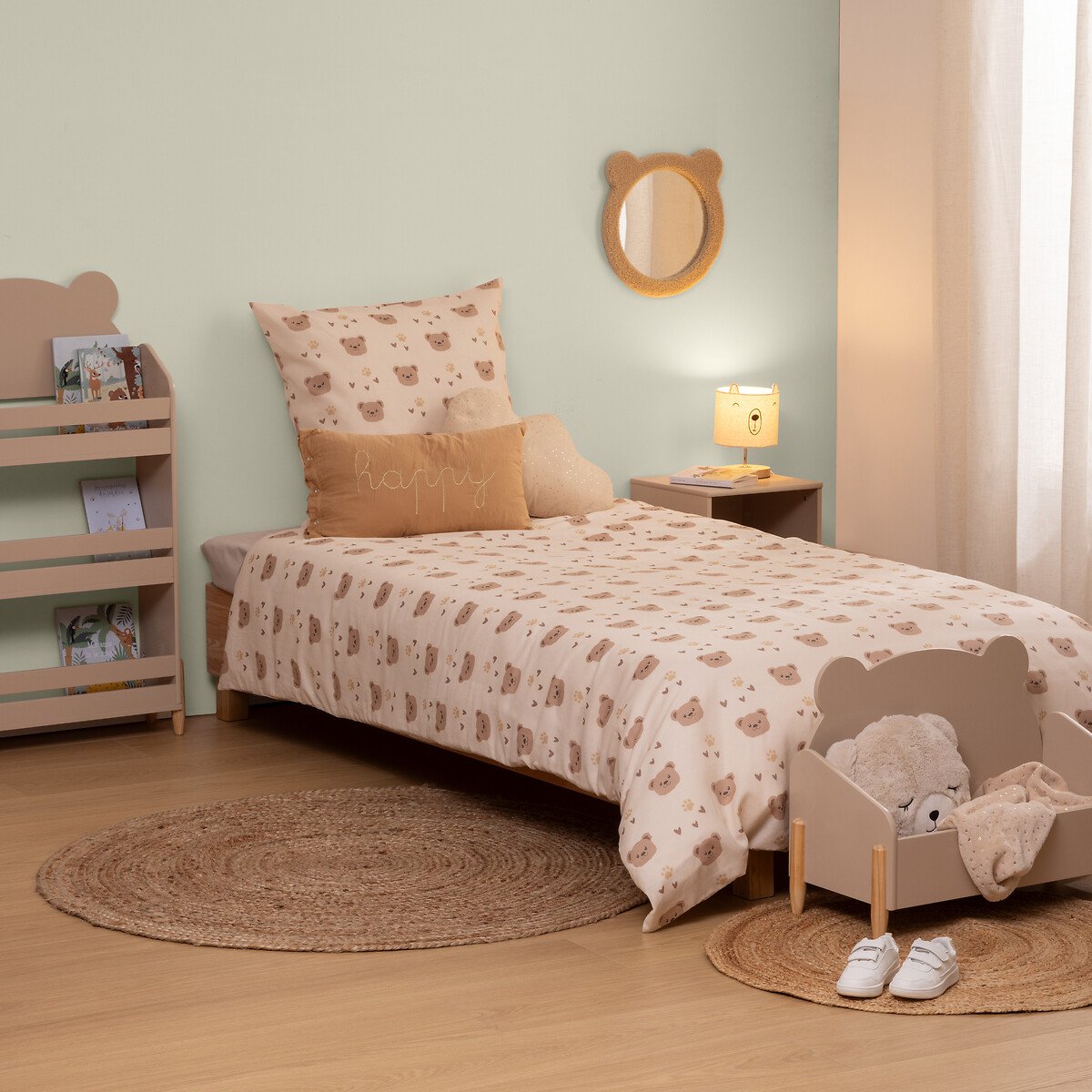 Capa de edred&atilde;o e almofada BILLIE bege em algod&atilde;o 200x140cm