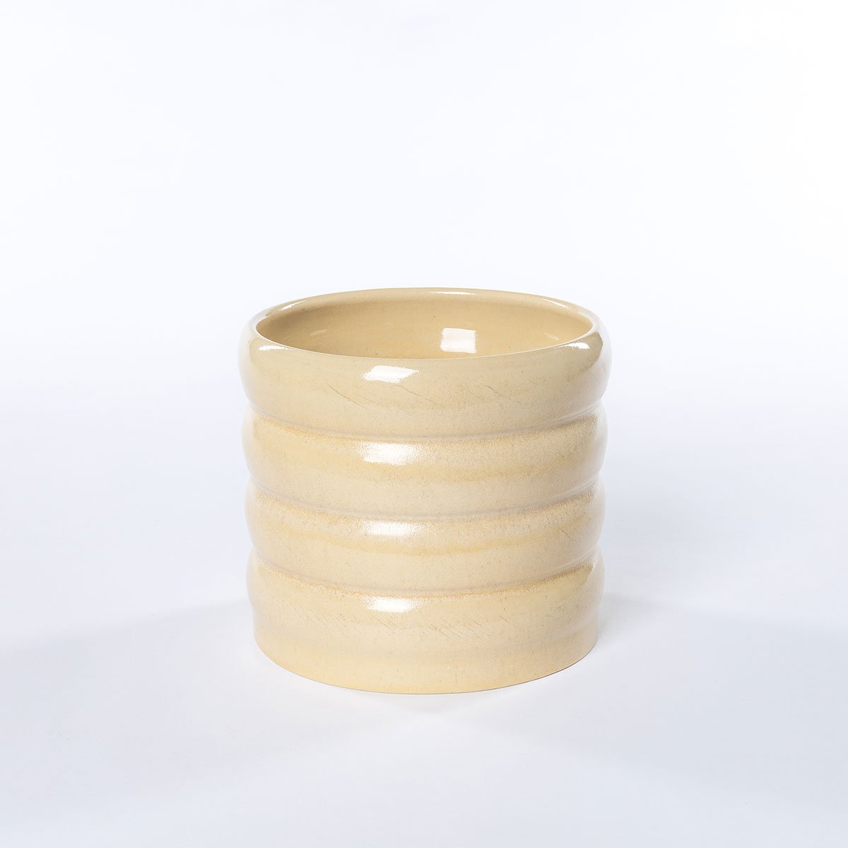 Vaso de cerâmica ondulado bege 16cm,  Vaso de cerâmica ondulado bege 16cm